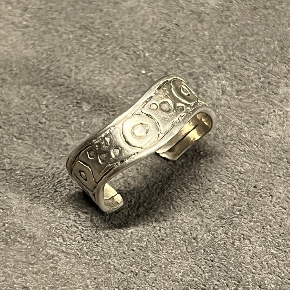Vintage Sterling 925 Silver Adjustable Wave Toe Ring Band Artisan Made